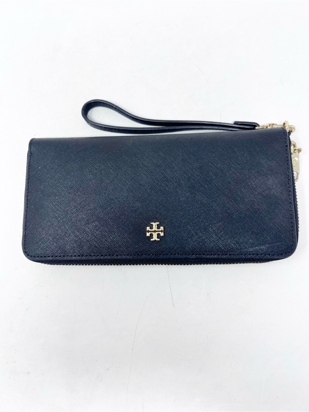 TORY BURCH BLACK LEATHER ZIP AROUND WALLET WRISTLET REMOVABLE STRAP